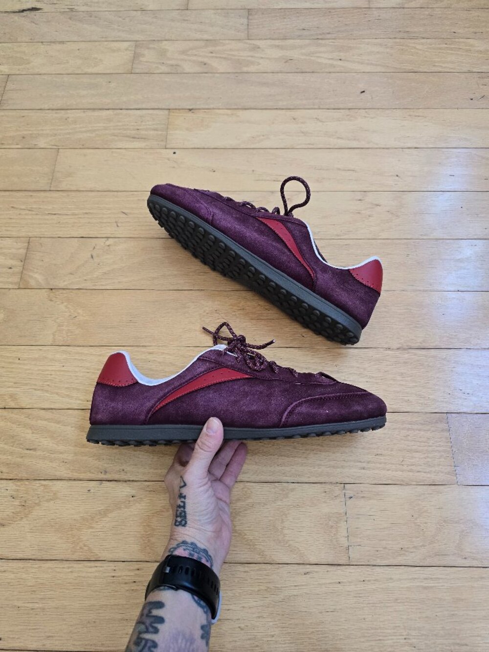 Zara | Burgundy Suede Low-Top Retro Driving Sneakers | Men's 12
